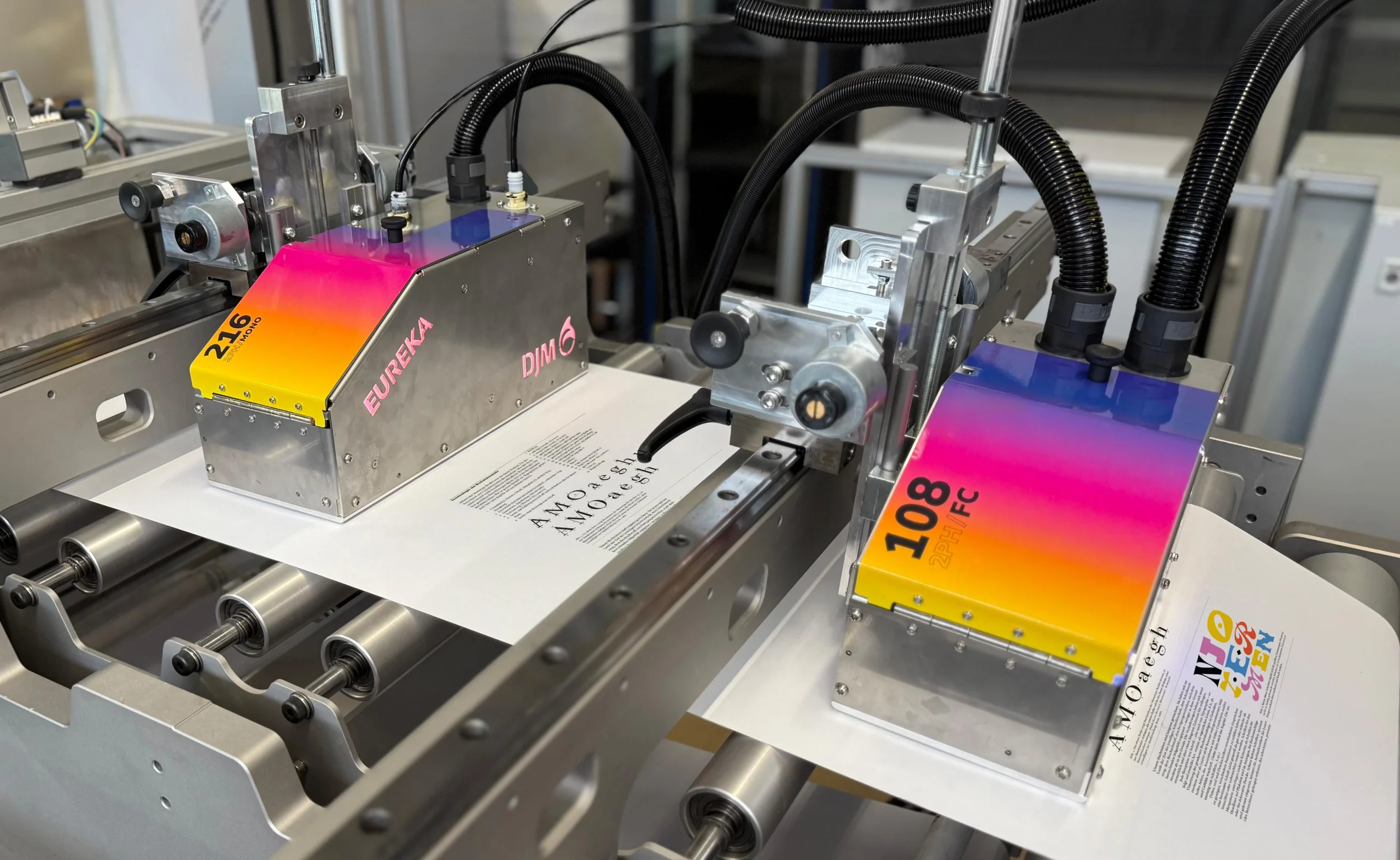 Eureka inkjet print module printing variable data on packaging at the DJM booth